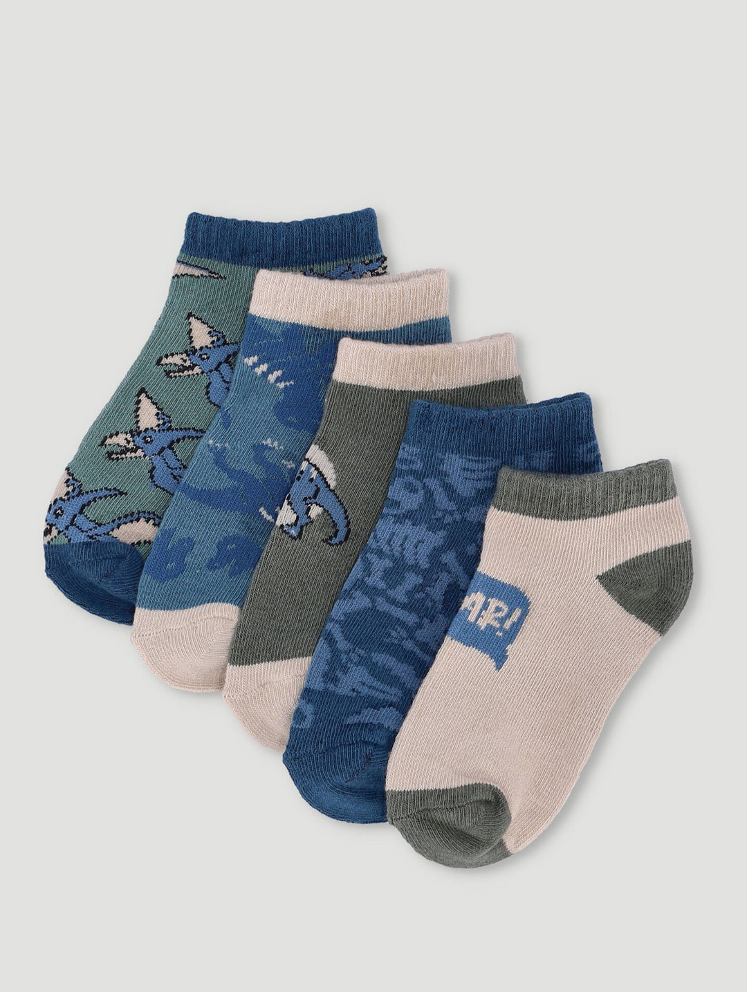 Pre-Boys 5 Pack Dino Low Cut Socks - Green