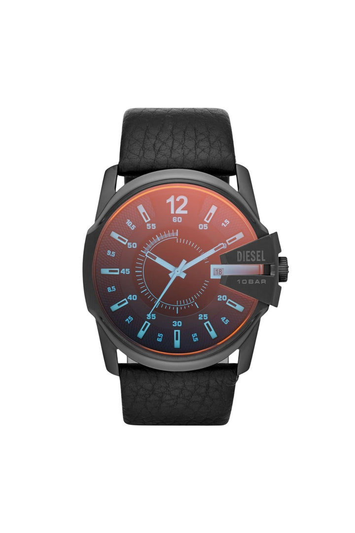 Mens Master Chief Three-Hand Date Black Leather Watch