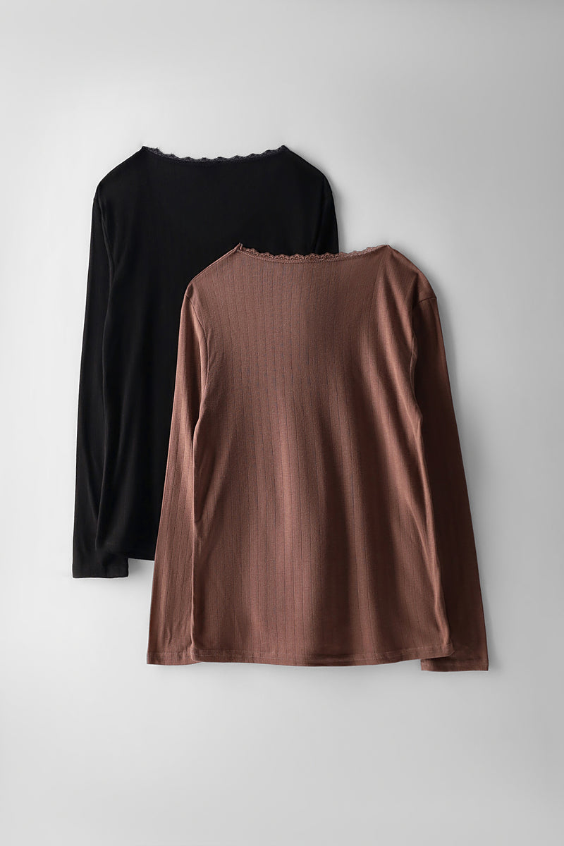 2 Pack Long Sleeve Thermal Spencer Slip - Mocha/Black