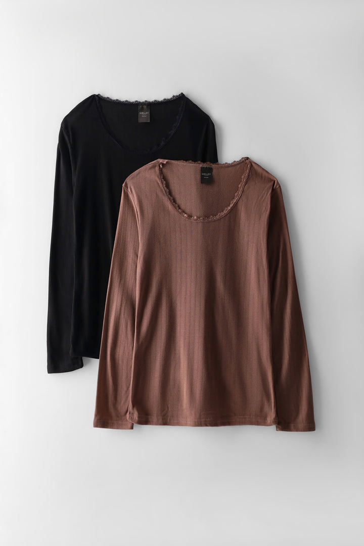 2 Pack Long Sleeve Thermal Spencer Slip - Mocha/Black