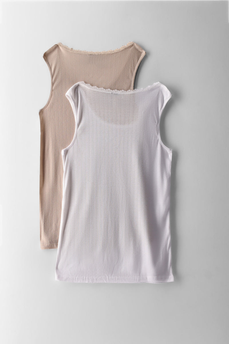 2 Pack Thermal Vest - White/Beige