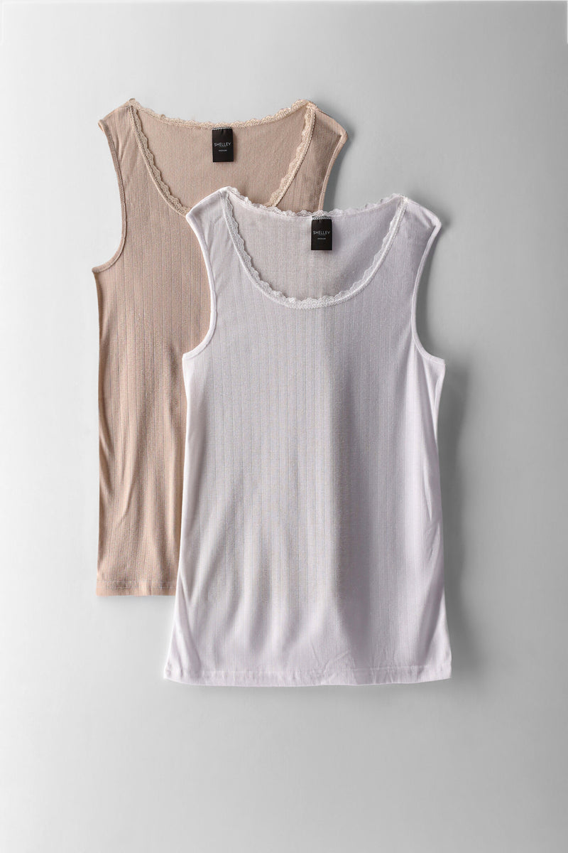 2 Pack Thermal Vest - White/Beige