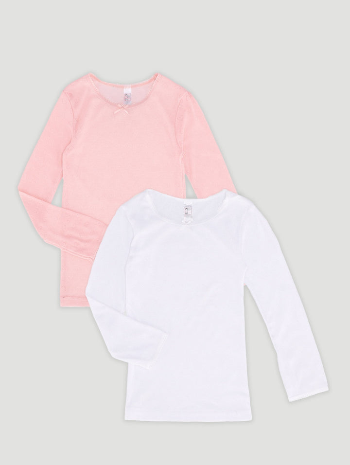 Pre-Girls 2 Pack Long Sleeve Vest - Pink