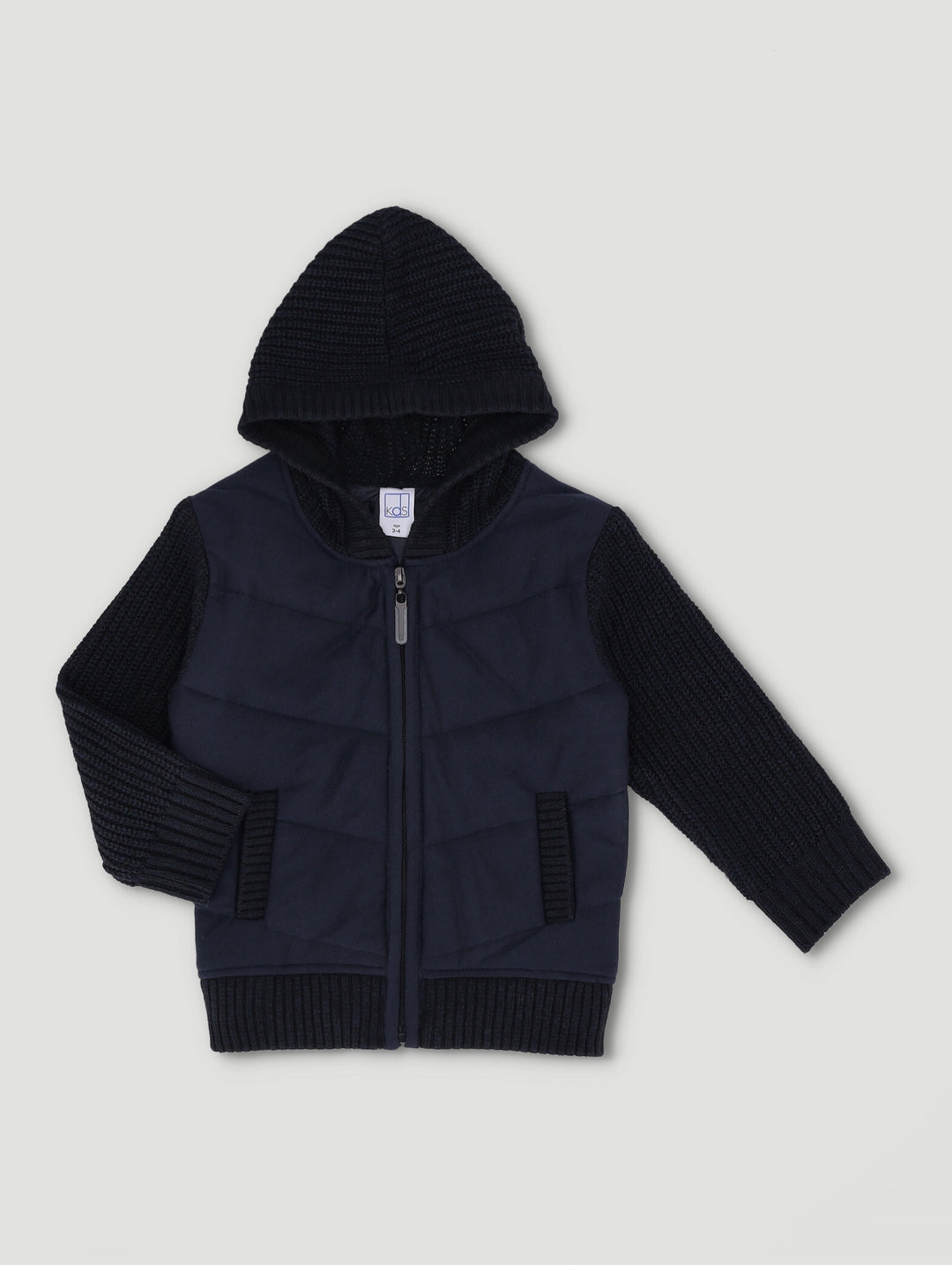 Pre-Boys Combo Fleece Knit Crew jacket- Navy