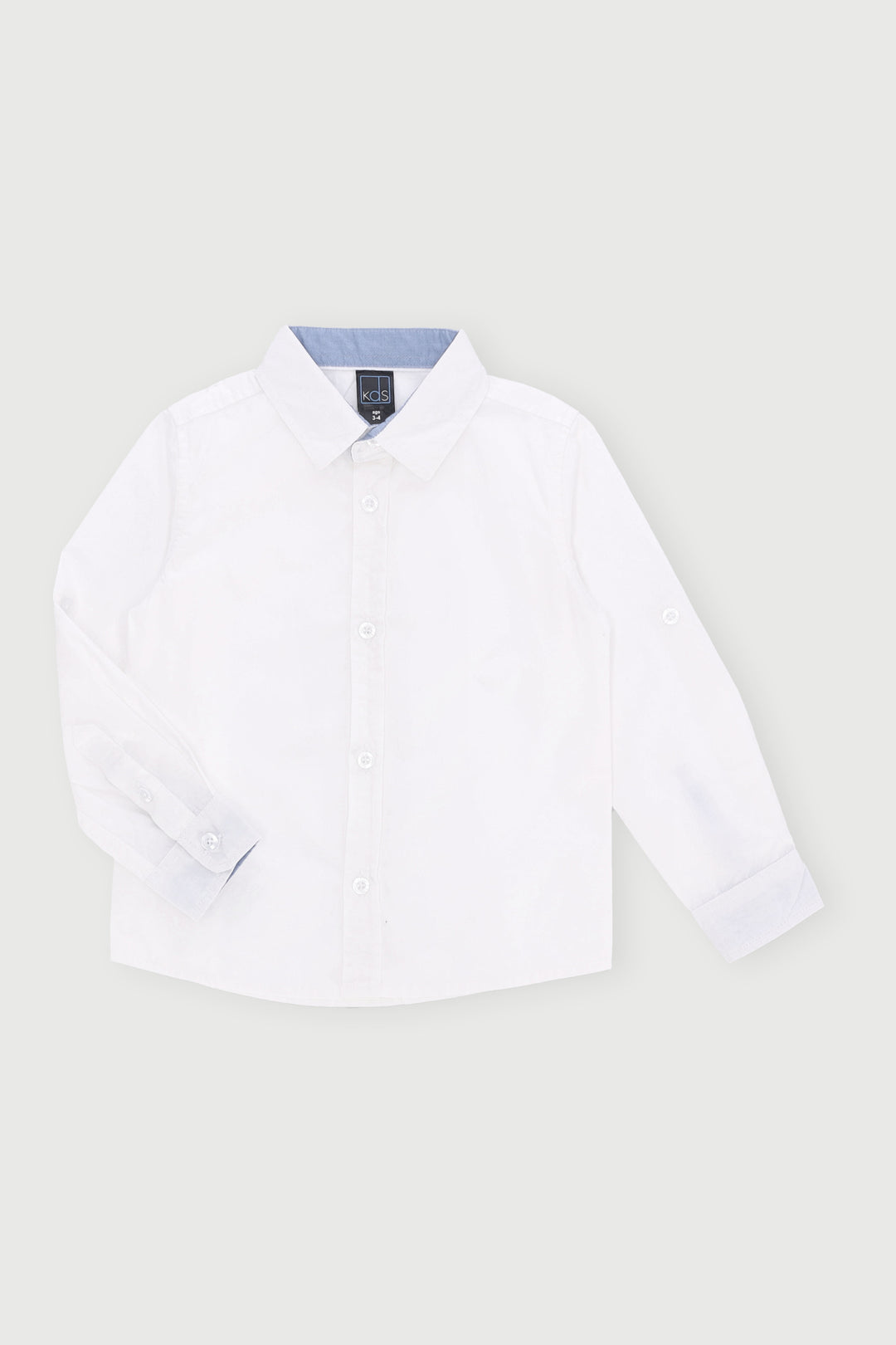 Pre-Boys Long Sleeve Plain Roll-Up Sleeve Shirt - White