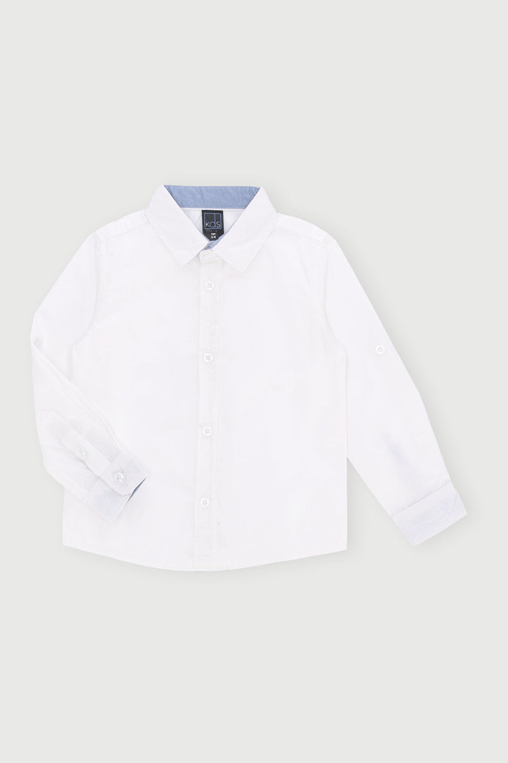 Pre-Boys Long Sleeve Plain Roll-Up Sleeve Shirt - White