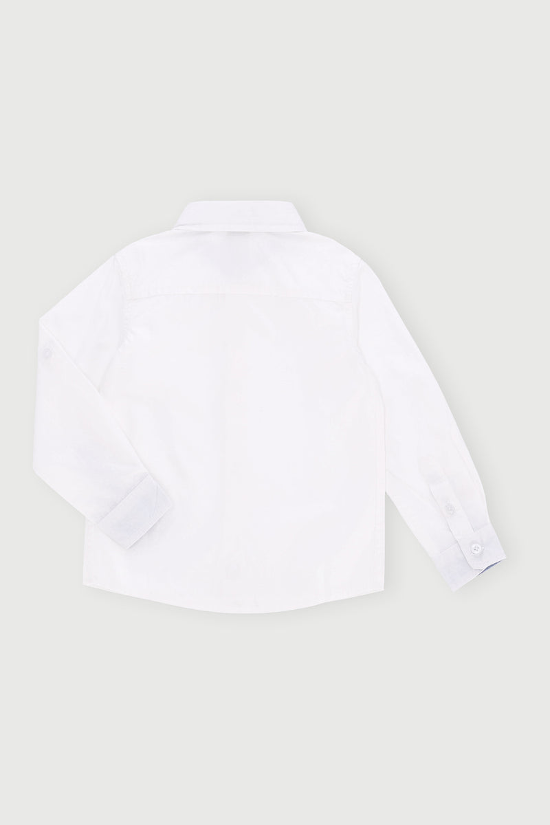 Pre-Boys Long Sleeve Plain Roll-Up Sleeve Shirt - White