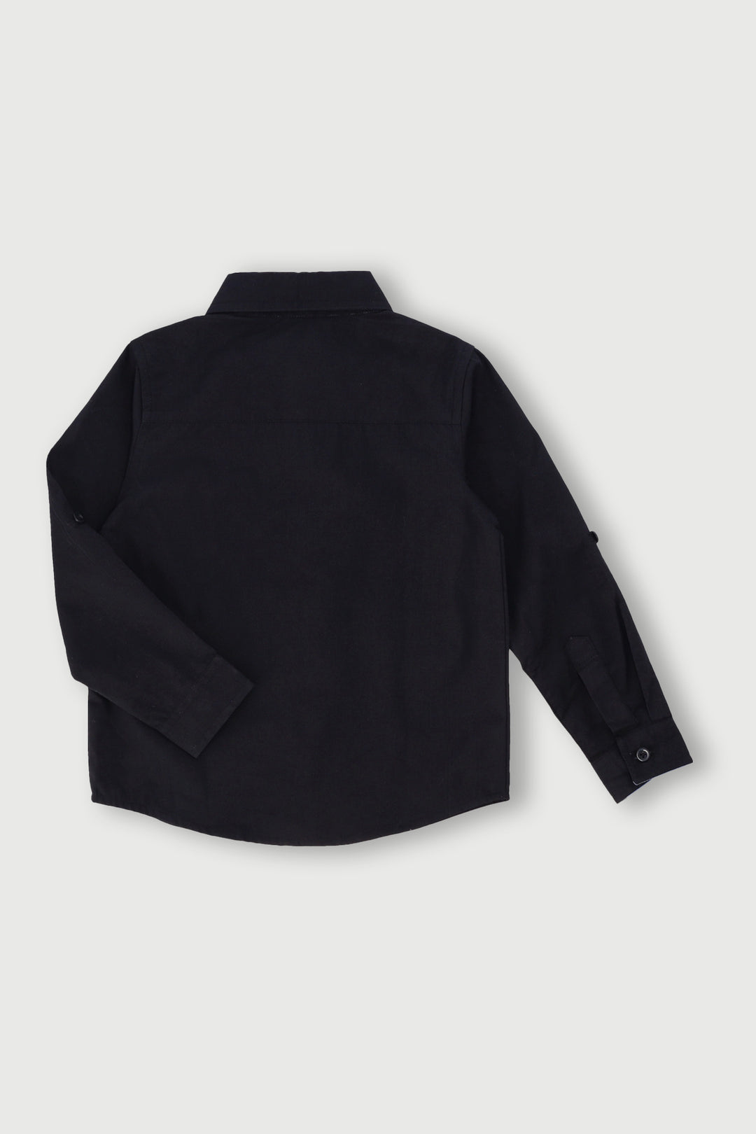 Pre-Boys Long Sleeve Plain Roll-Up Sleeve Shirt - Black