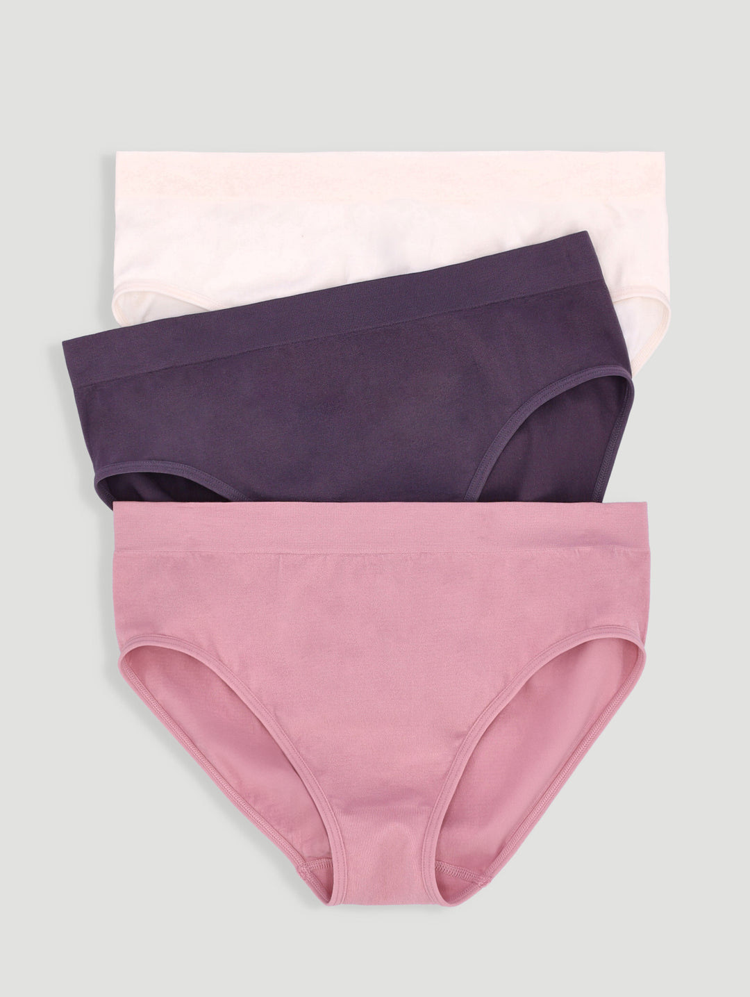 3 Pack Hi-Cut Panties- Dusty Rose/Pearl/ Dark Grape