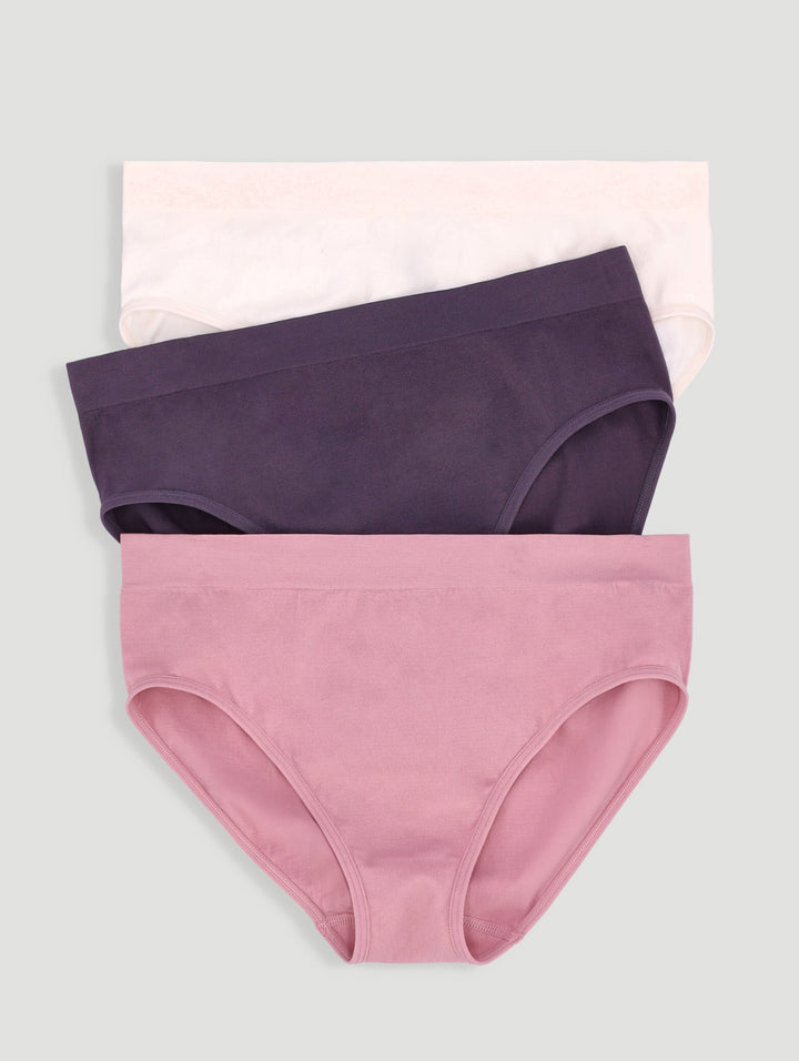 3 Pack Hi-Cut Panties- Dusty Rose/Pearl/ Dark Grape
