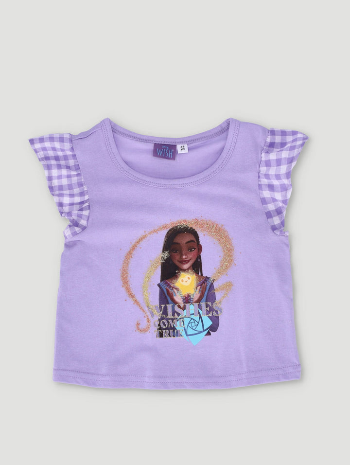Pre-Girls Wish Fashion Tee With Gingham Sleeves - Purple