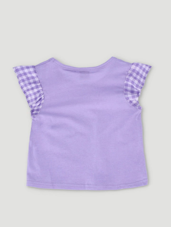 Pre-Girls Wish Fashion Tee With Gingham Sleeves - Purple