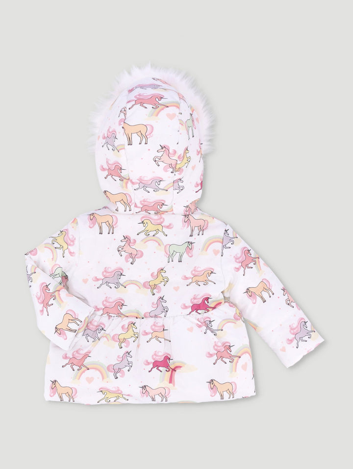 Baby Girls Unicorn Puffer Jacket - White