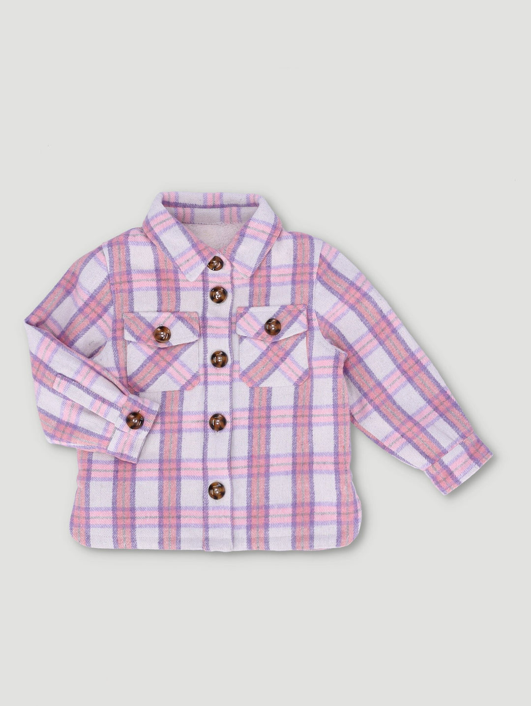 Pre-Girls Check Wool Shacket - Pink