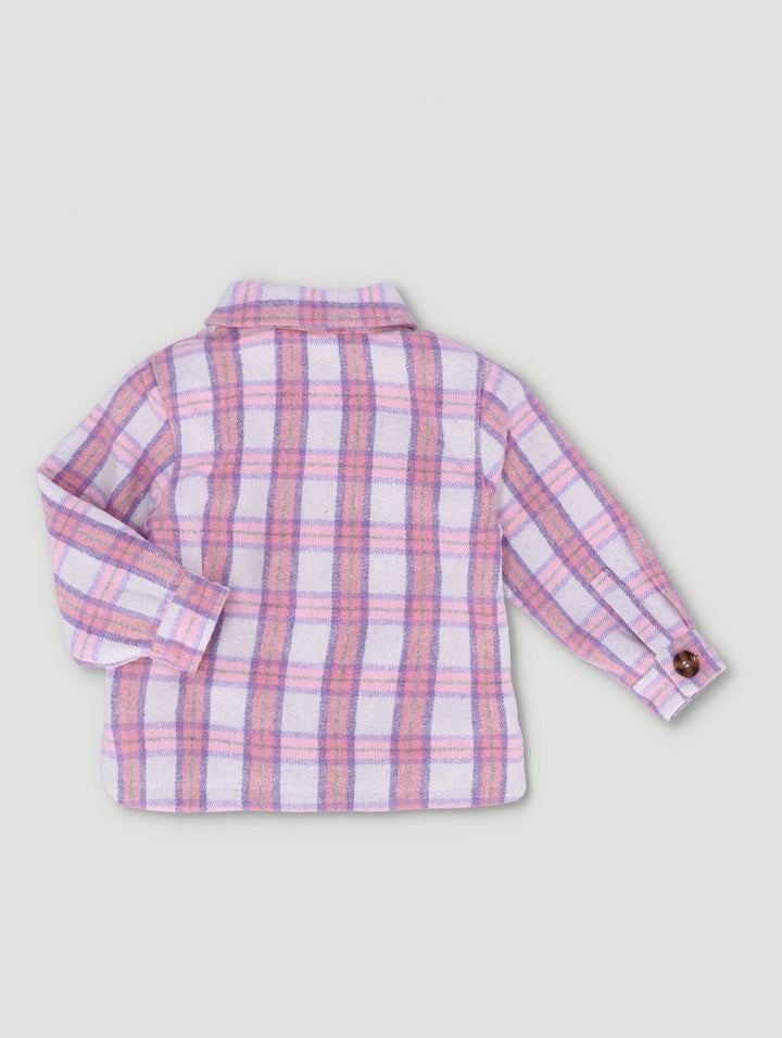 Pre-Girls Check Wool Shacket - Pink