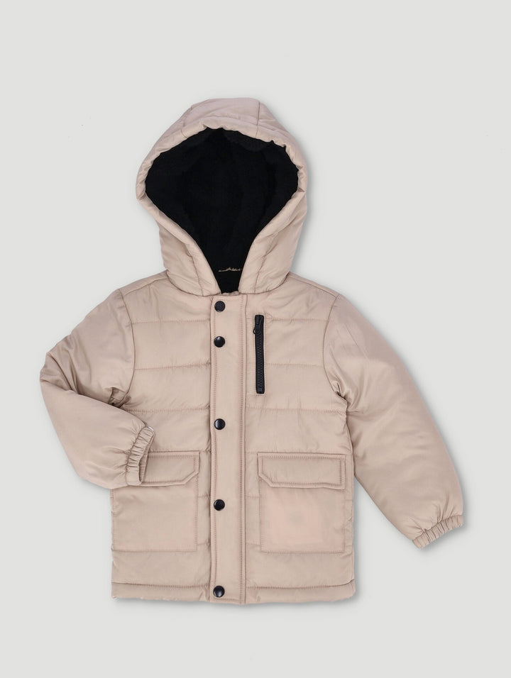 Pre-Boys Sherpa Lined Parka Jacket - Stone