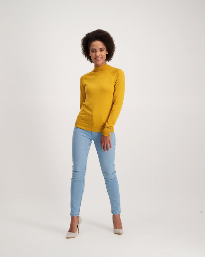 Ladies-Turtle Neck Knitwear - Mid Yellow