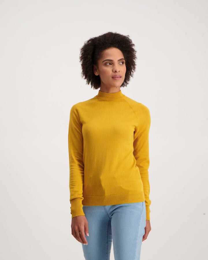 Ladies-Turtle Neck Knitwear - Mid Yellow