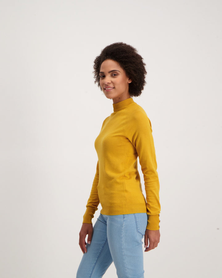 Ladies-Turtle Neck Knitwear - Mid Yellow