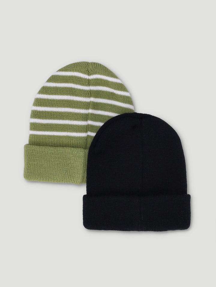Baby Boys 2 Pack Beanies - Black/Stripe