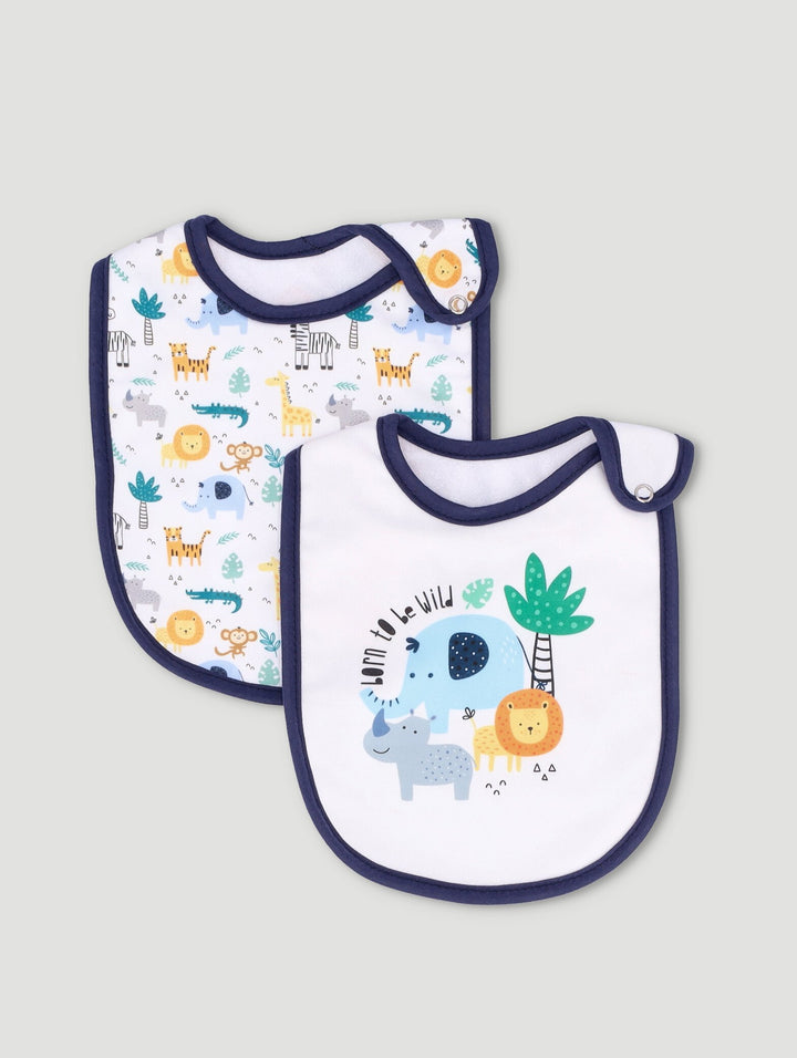 Baby Boys 2 Pack Animal Bibs - White/Blue