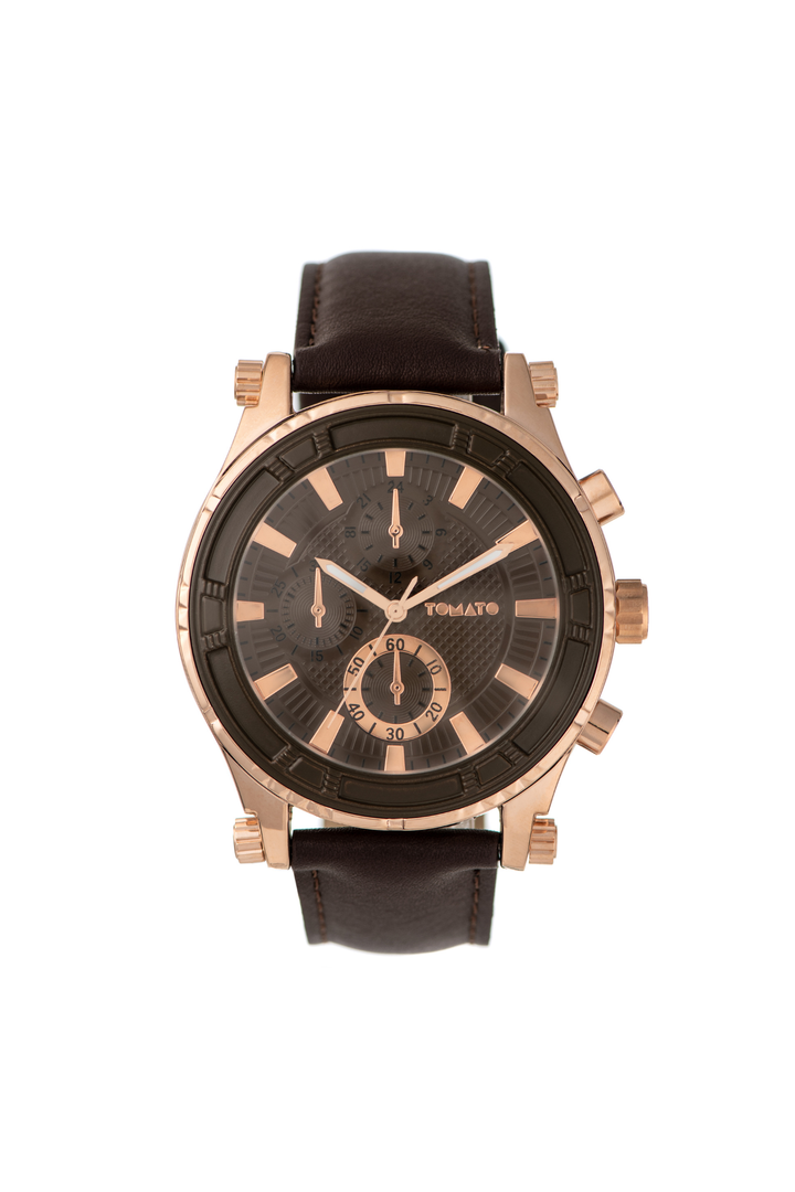 Brown Leather Strap Analogue Watch - Brown