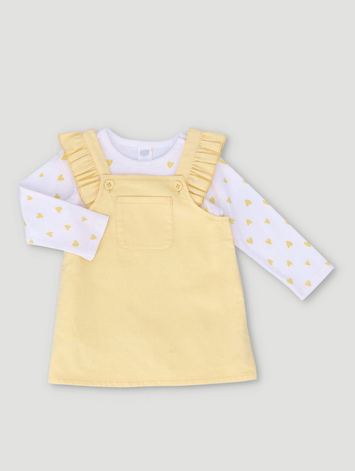 Baby Girls Striped Corduroy Pinni Dress - Mustard