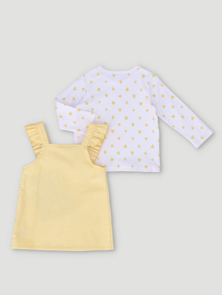 Baby Girls Striped Corduroy Pinni Dress - Mustard