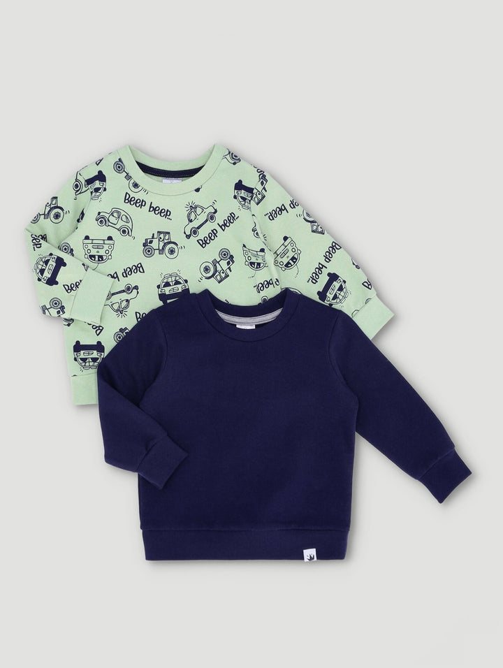 Baby Boys 2 Pack Car Print Sweat Tops