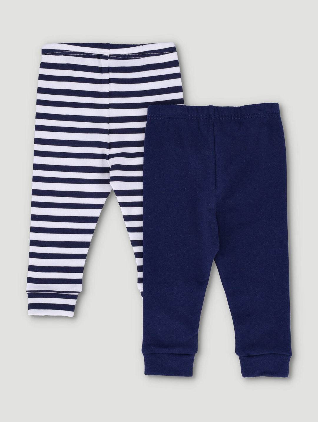Baby Boys 2 Pack Plain & Stripe Leggings - Navy