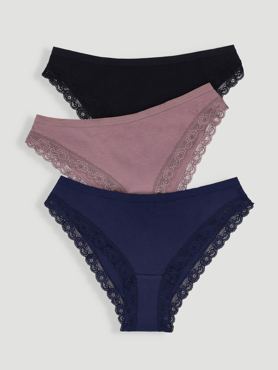 3 Pack Cotton Stretch Brazilian Panty - Navy/Mocha/Black