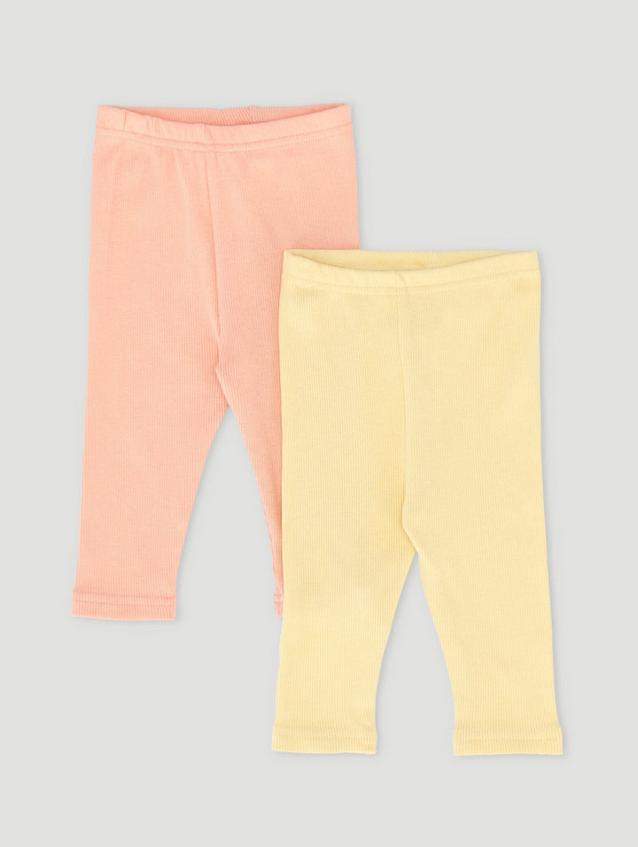 Baby Girls 2 Pack Rib Leggings - Yellow