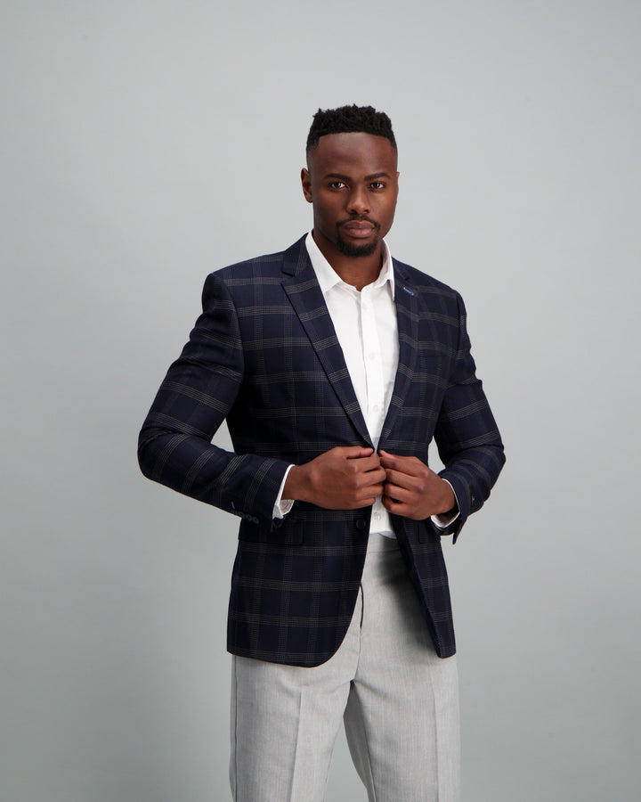 Men's Check Blazer Navy