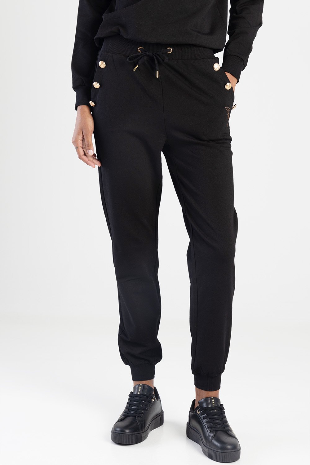 Sweat Pants With Gold Detailing - Black