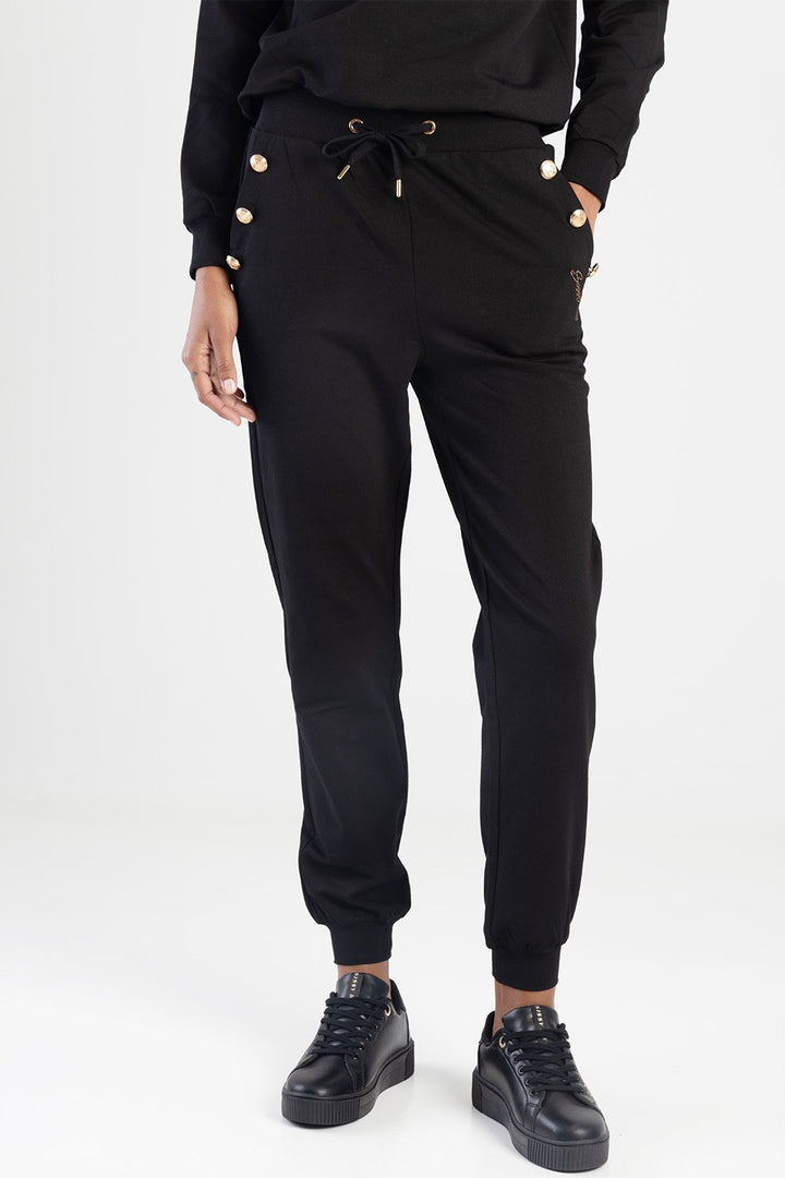 Sweat Pants With Gold Detailing - Black