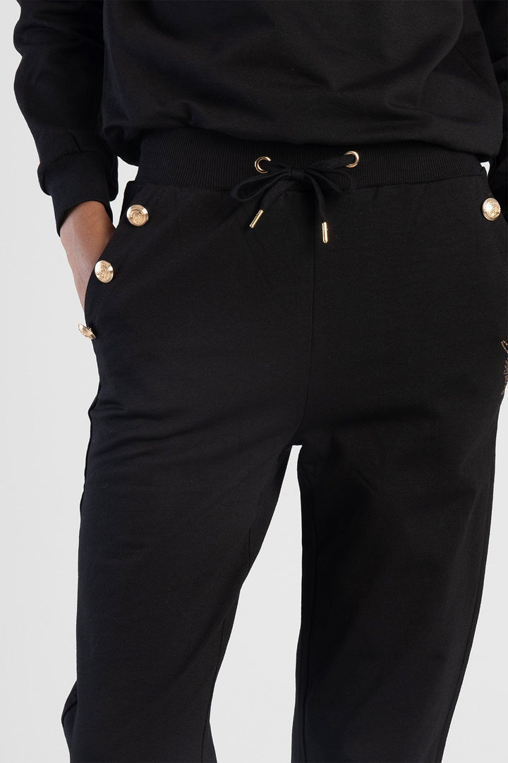 Sweat Pants With Gold Detailing - Black