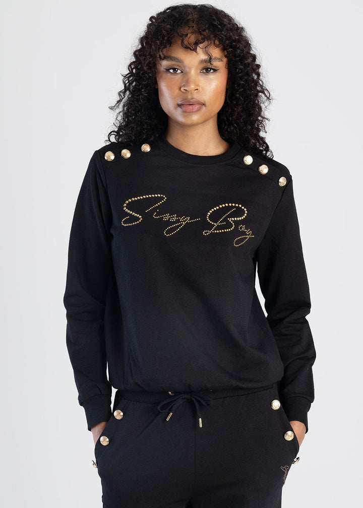 Raglan Sweat Top With Gold Detailing - Black