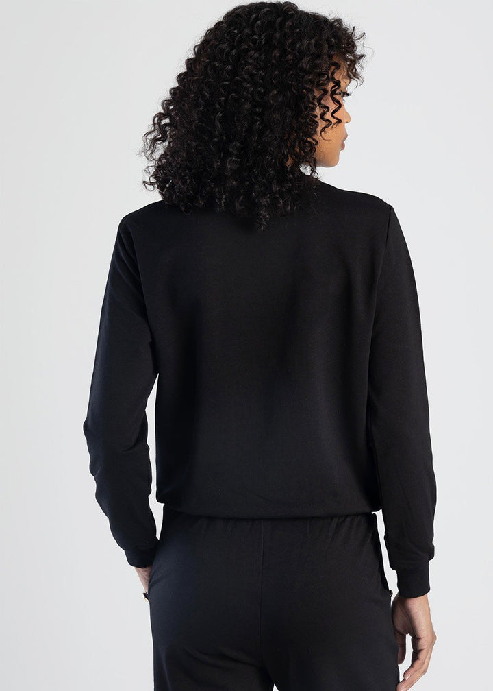 Raglan Sweat Top With Gold Detailing - Black