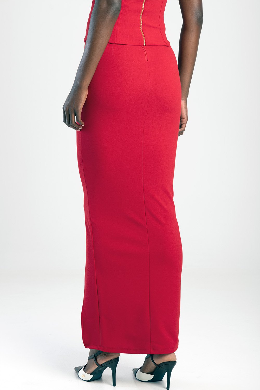 Paneled Bodycon Maxi Skirt - Red