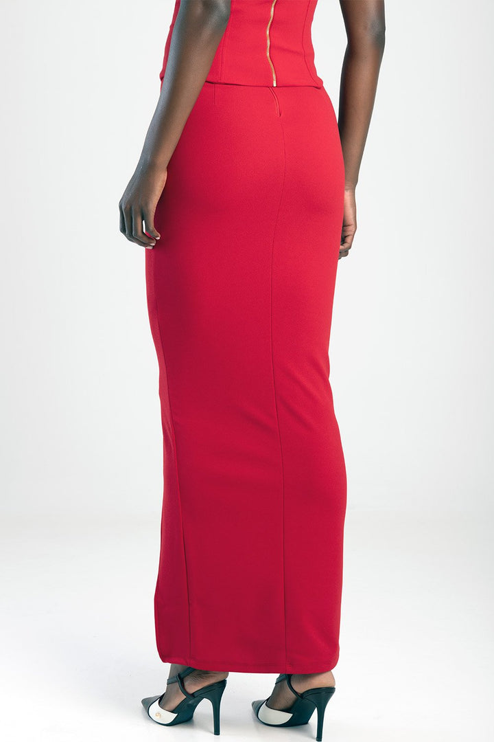 Paneled Bodycon Maxi Skirt - Red
