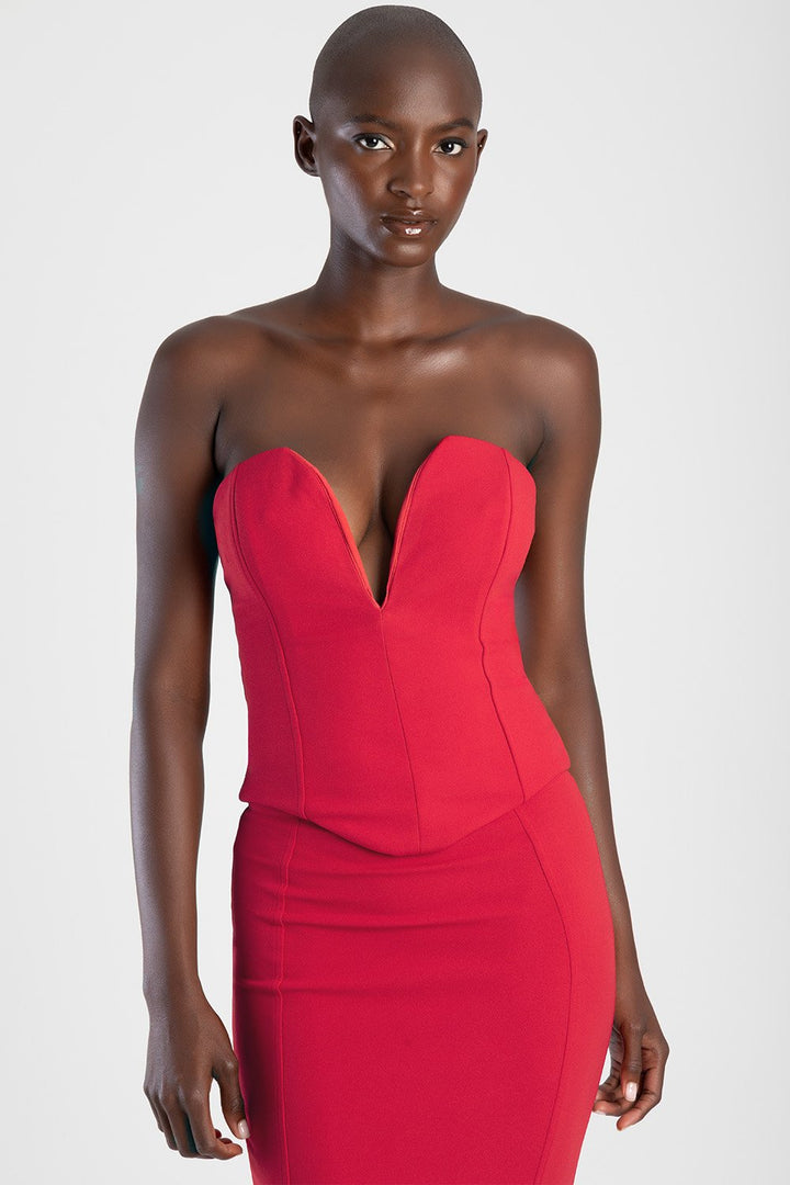 Corset Strapless Top With V-Wire - Red