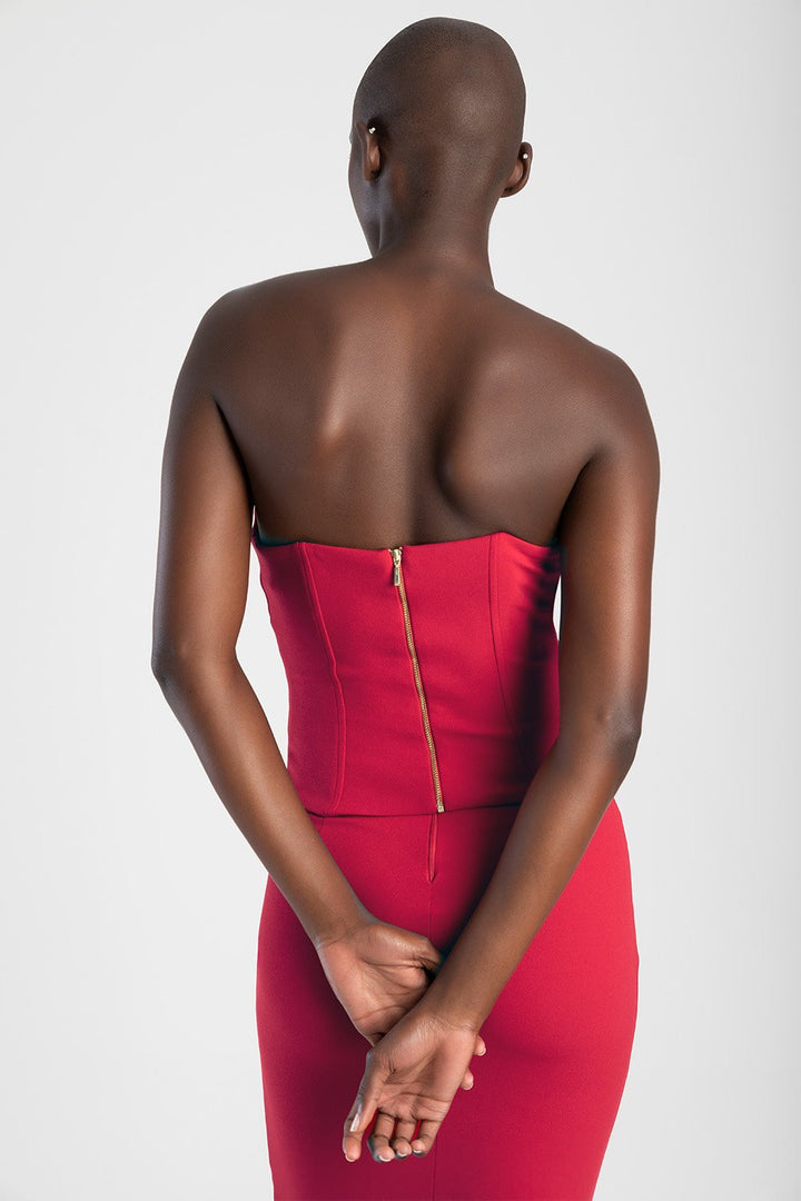 Corset Strapless Top With V-Wire - Red
