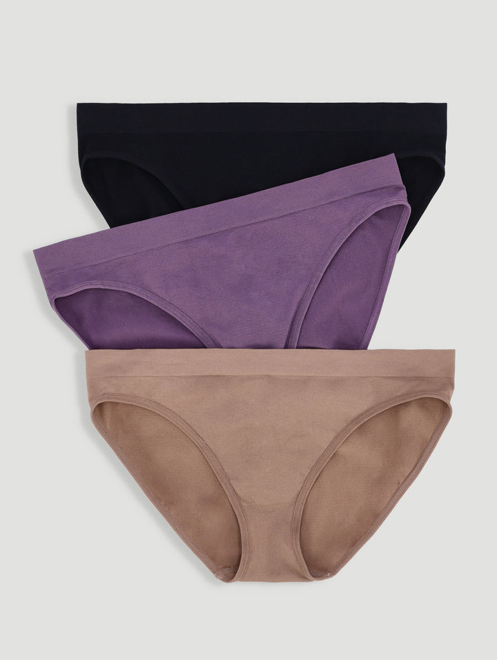 3 Pack Bikini Panties - Mocha/Voilet/Black