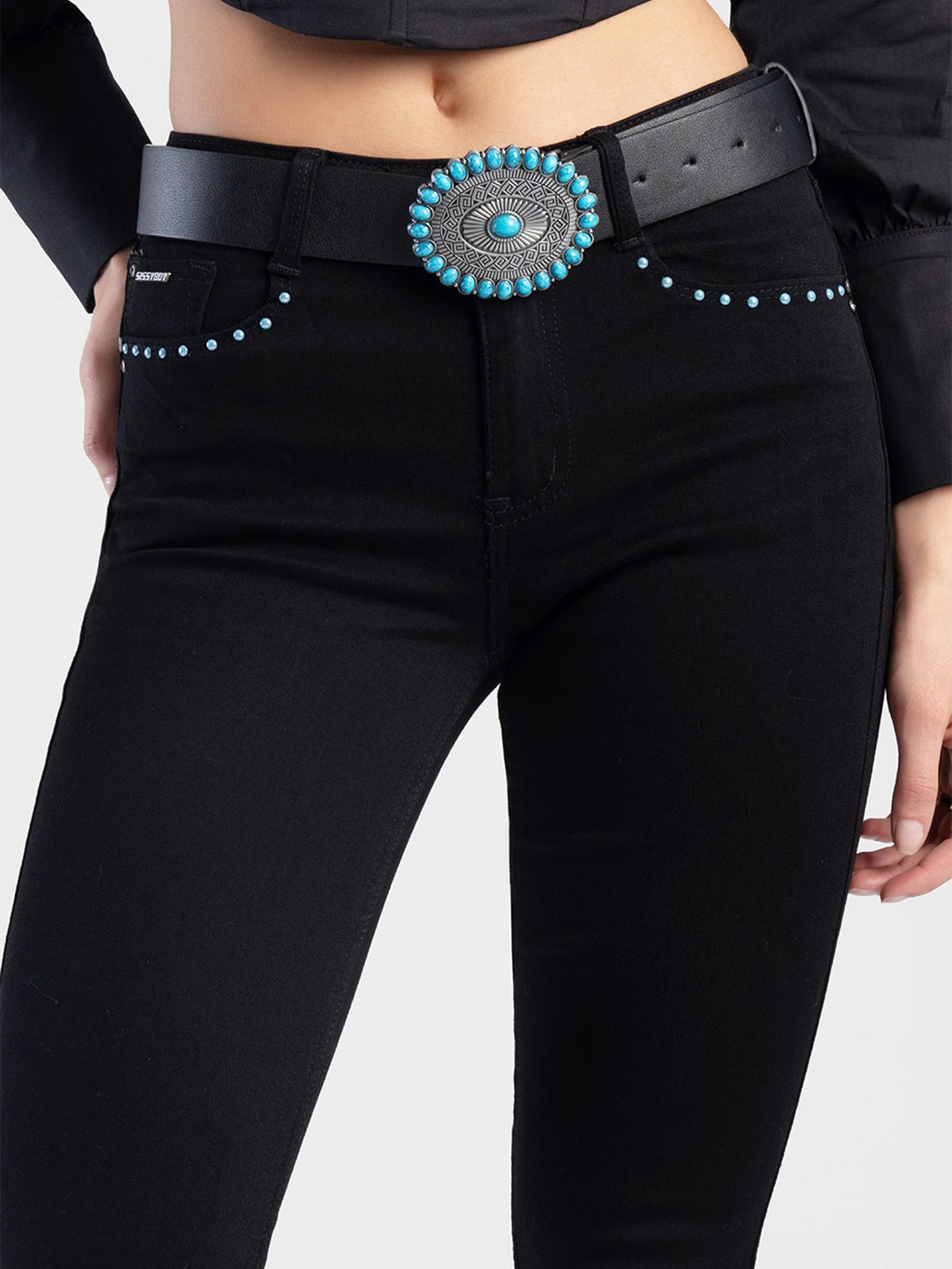 Axel Skinny Jean With Western Belt & Studs - Black