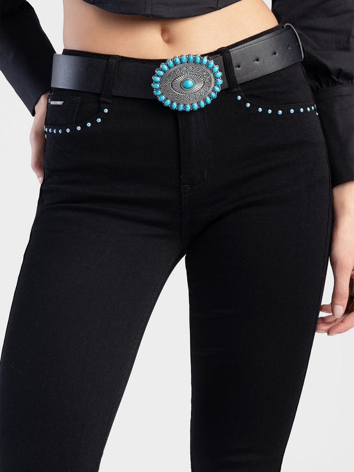 Axel Skinny Jean With Western Belt & Studs - Black