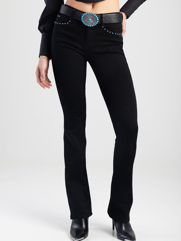 Axel Skinny Jean With Western Belt & Studs - Black