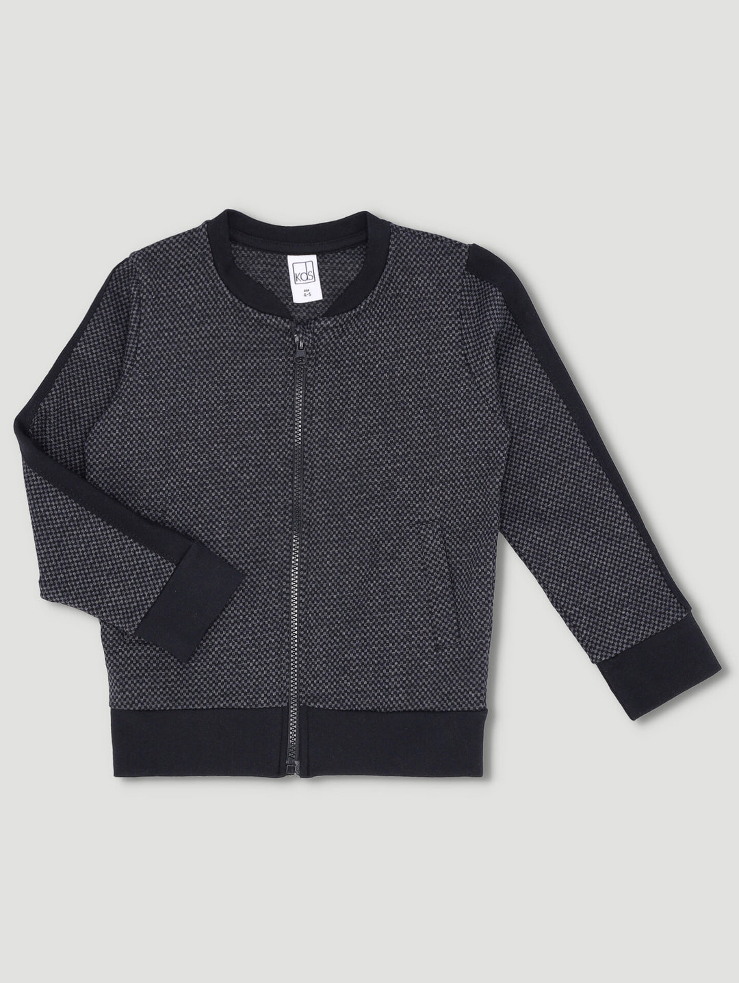 Pre-Boys Check Knit Zip Though Bomber Jacket - Black