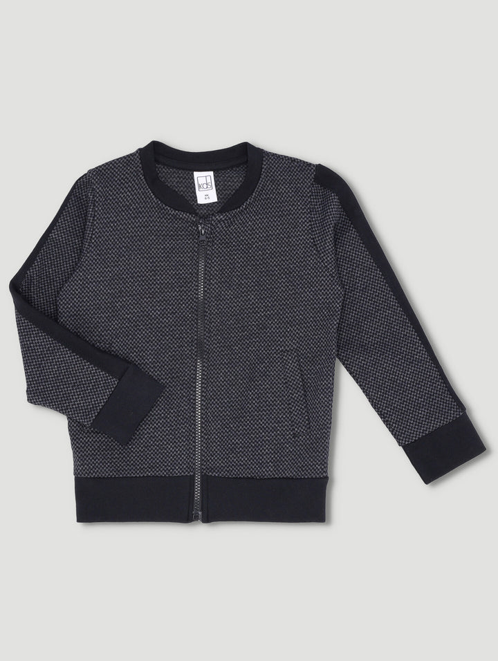 Pre-Boys Check Knit Zip Though Bomber Jacket - Black
