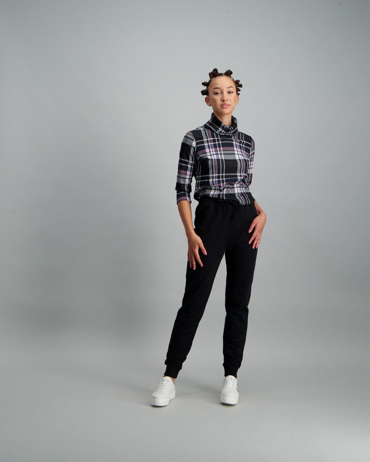 Fashion-Ladies Turtle Neck Checkered Top