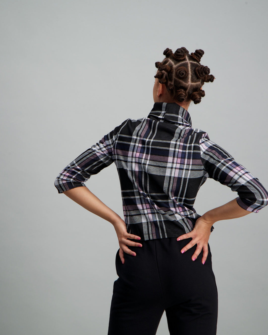 Fashion-Ladies Turtle Neck Checkered Top